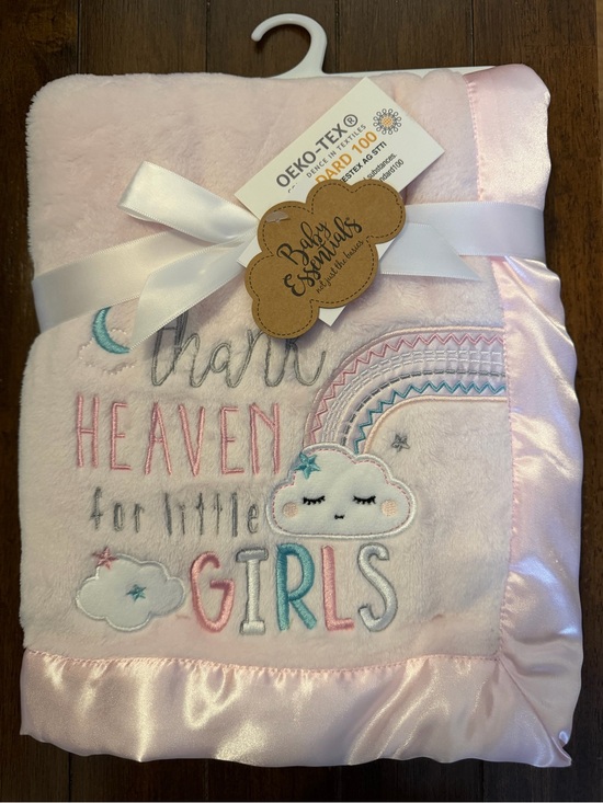 Baby Essentials Other - Thank Heaven for little Girls Pink Baby Blanket Clouds & Rainbow 30in x 40in